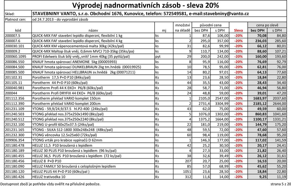 2 QUICK-MIX Maltop štuk vněj. 0,6mm MVCJ 710-35kg (35ks/pa) ks 9 110,7 134,00-20% 88,60 107,21 200060.1095 PROFI Edelweis štuk bílý vněj.