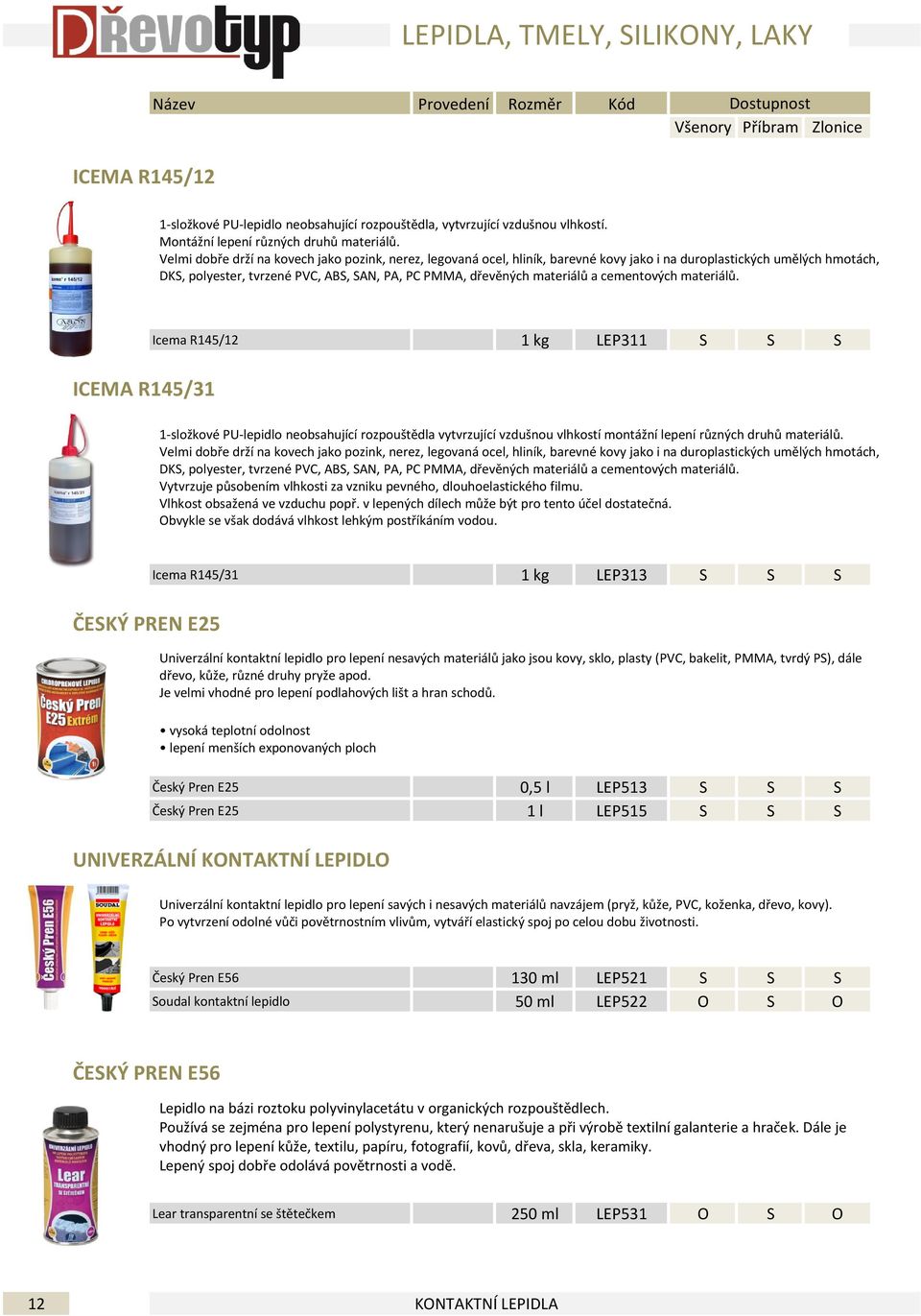 cementových materiálů. ICEMA R145/31 Icema R145/12 1 kg LEP311 S S S 1-složkové PU-lepidlo neobsahující rozpouštědla vytvrzující vzdušnou vlhkostí montážní lepení různých druhů materiálů.