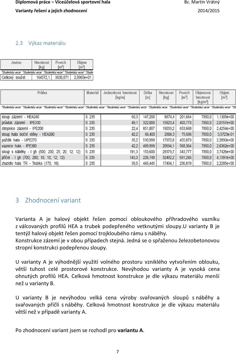 u varianty B je tentýž halový objekt řešen pomocí trojkloubého rámu s náběhy. Konstrukce zázemí je v obou případech stejná. Jedná se o spřaženou železobetonovou stropní konstrukci podepřenou sloupy.