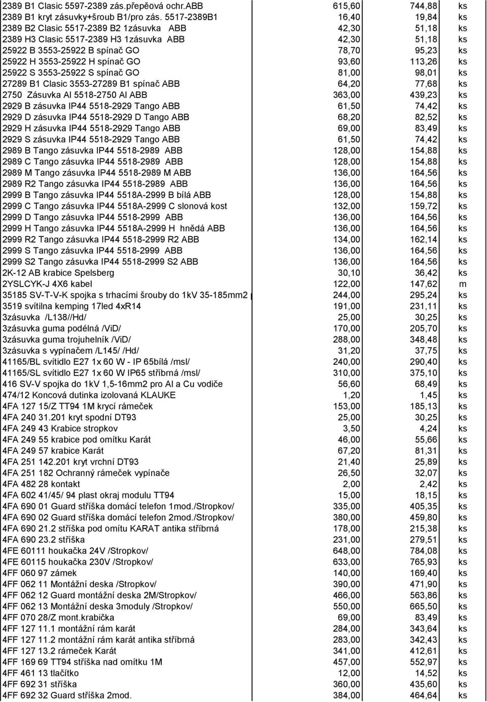 3553-25922 H spínač GO 93,60 113,26 ks 25922 S 3553-25922 S spínač GO 81,00 98,01 ks 27289 B1 Clasic 3553-27289 B1 spínač ABB 64,20 77,68 ks 2750 Zásuvka Al 5518-2750 Al ABB 363,00 439,23 ks 2929 B