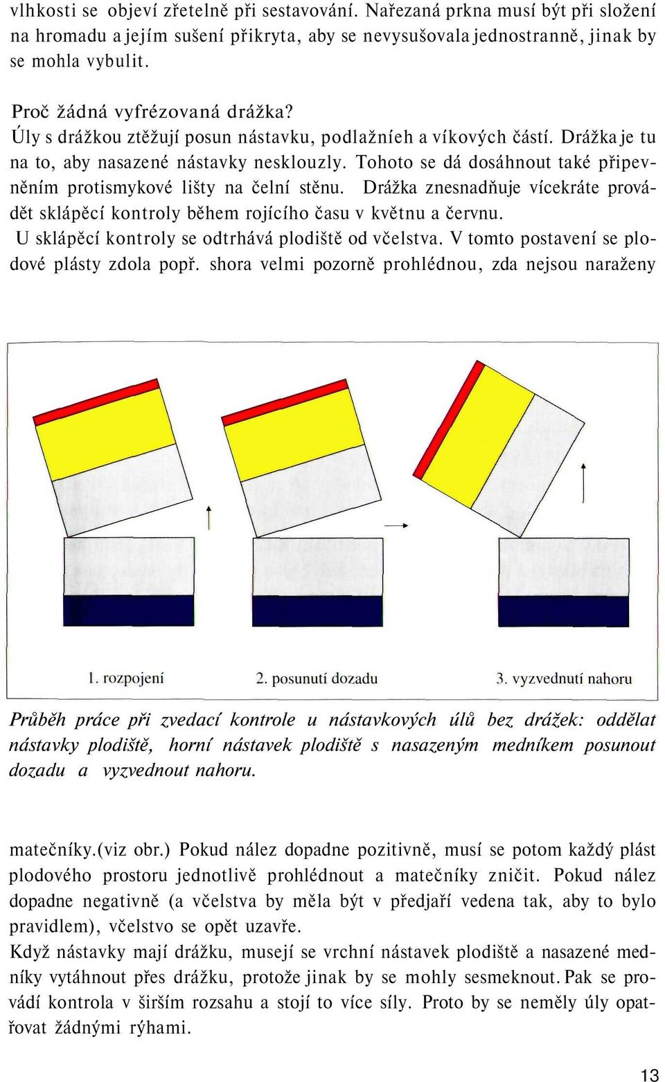 Tohoto se dá dosáhnout také připevněním protismykové lišty na čelní stěnu. Drážka znesnadňuje vícekráte provádět sklápěcí kontroly během rojícího času v květnu a červnu.