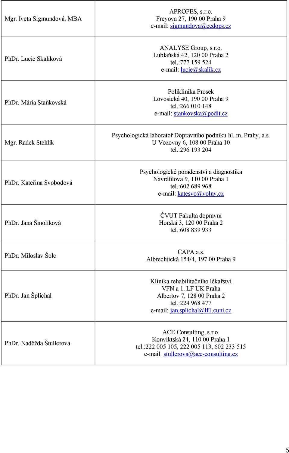 Radek Stehlík Psychologická laboratoř Dopravního podniku hl. m. Prahy, a.s. U Vozovny 6, 108 00 Praha 10 tel.:296 193 204 PhDr. Kateřina Svobodová Navrátilova 9, 110 00 Praha 1 tel.