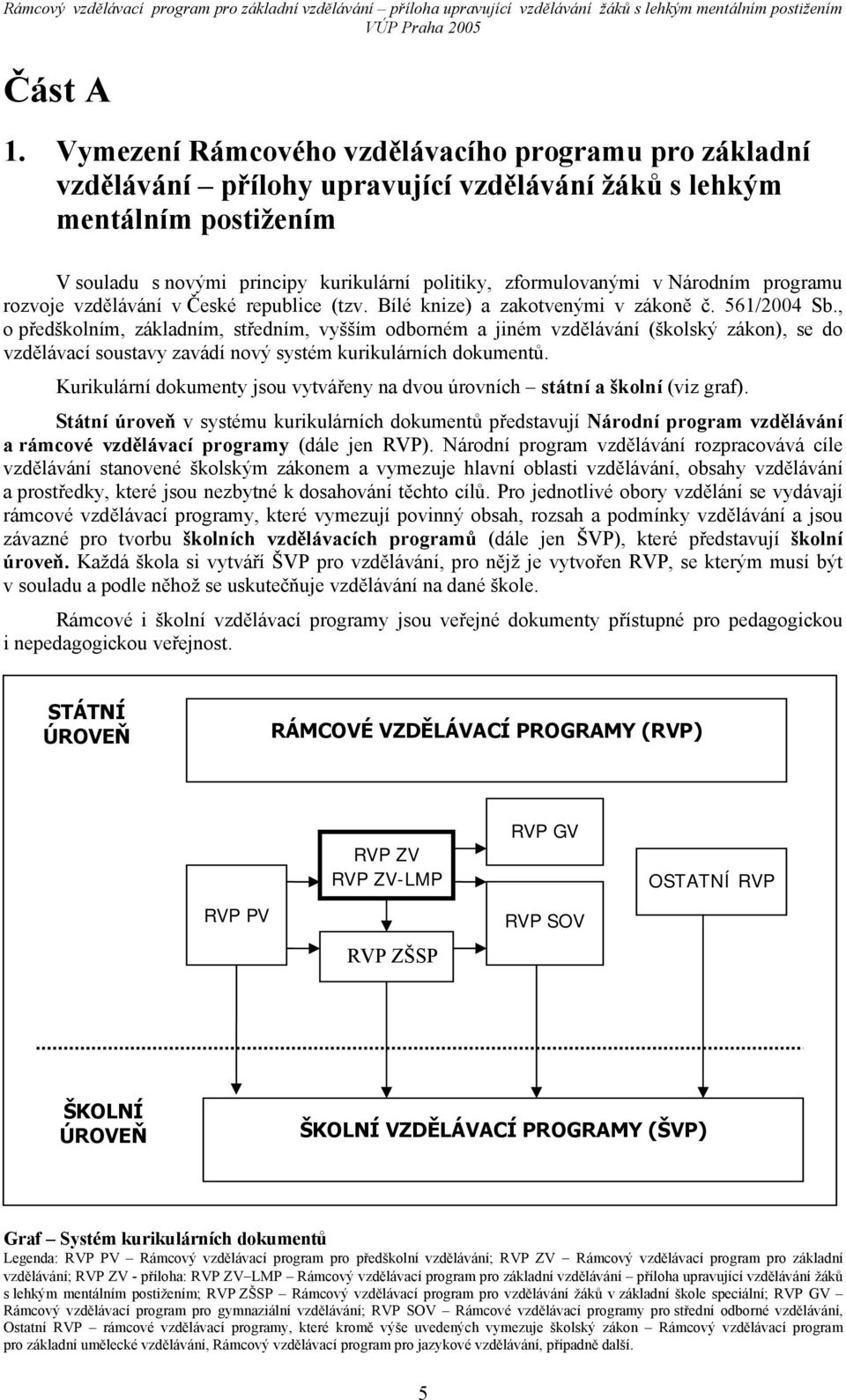 Národním programu rozvoje vzdělávání v České republice (tzv. Bílé knize) a zakotvenými v zákoně č. 561/2004 Sb.