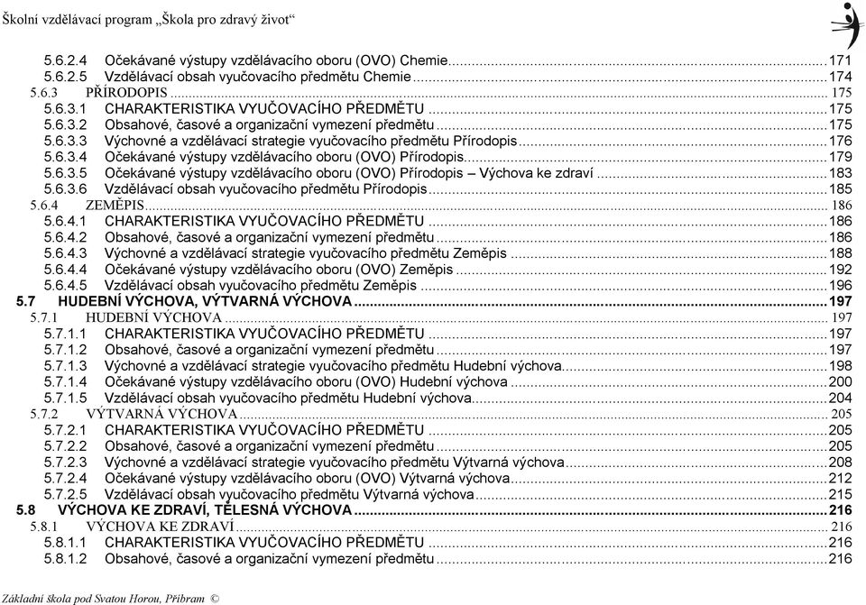 ..183 5.6.3.6 Vzdělávací obsah vyučovacího předmětu Přírodopis...185 5.6.4 ZEMĚPIS... 186 5.6.4.1 CHARAKTERISTIKA VYUČOVACÍHO PŘEDMĚTU...186 5.6.4.2 Obsahové, časové a organizační vymezení předmětu.