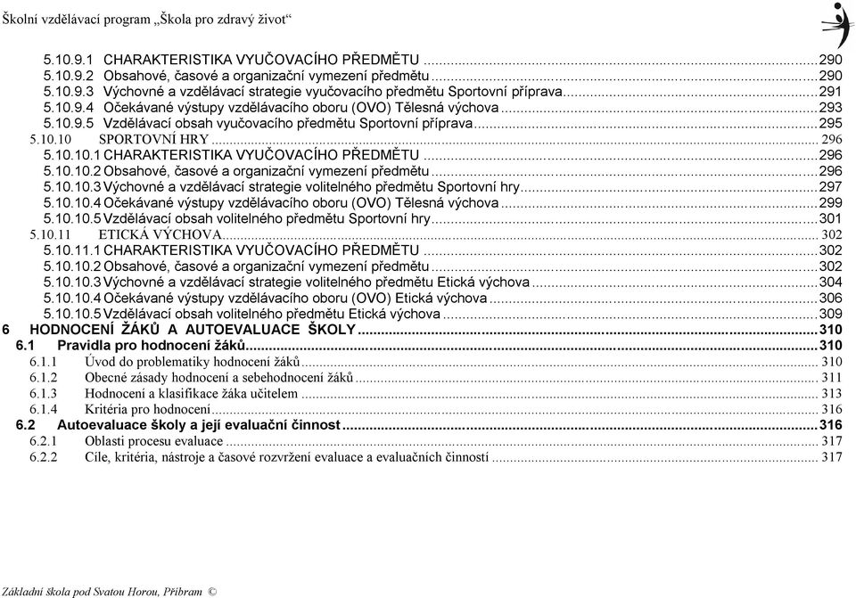 ..296 5.10.10.2 Obsahové, časové a organizační vymezení předmětu...296 5.10.10.3 Výchovné a vzdělávací strategie volitelného předmětu Sportovní hry...297 5.10.10.4 Očekávané výstupy vzdělávacího oboru (OVO) Tělesná výchova.