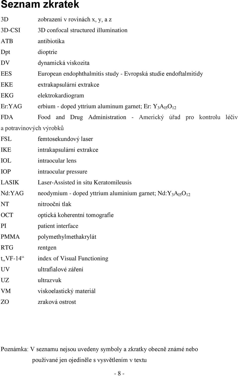 potravinových výrobků FSL femtosekundový laser IKE intrakapsulární extrakce IOL intraocular lens IOP intraocular pressure LASIK Laser-Assisted in situ Keratomileusis Nd:YAG neodymium - doped yttrium