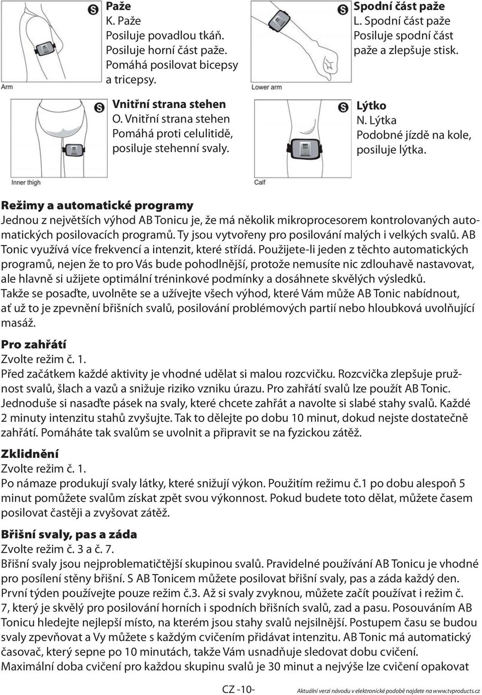 Režimy a automatické programy Jednou z největších výhod AB Tonicu je, že má několik mikroprocesorem kontrolovaných automatických posilovacích programů.