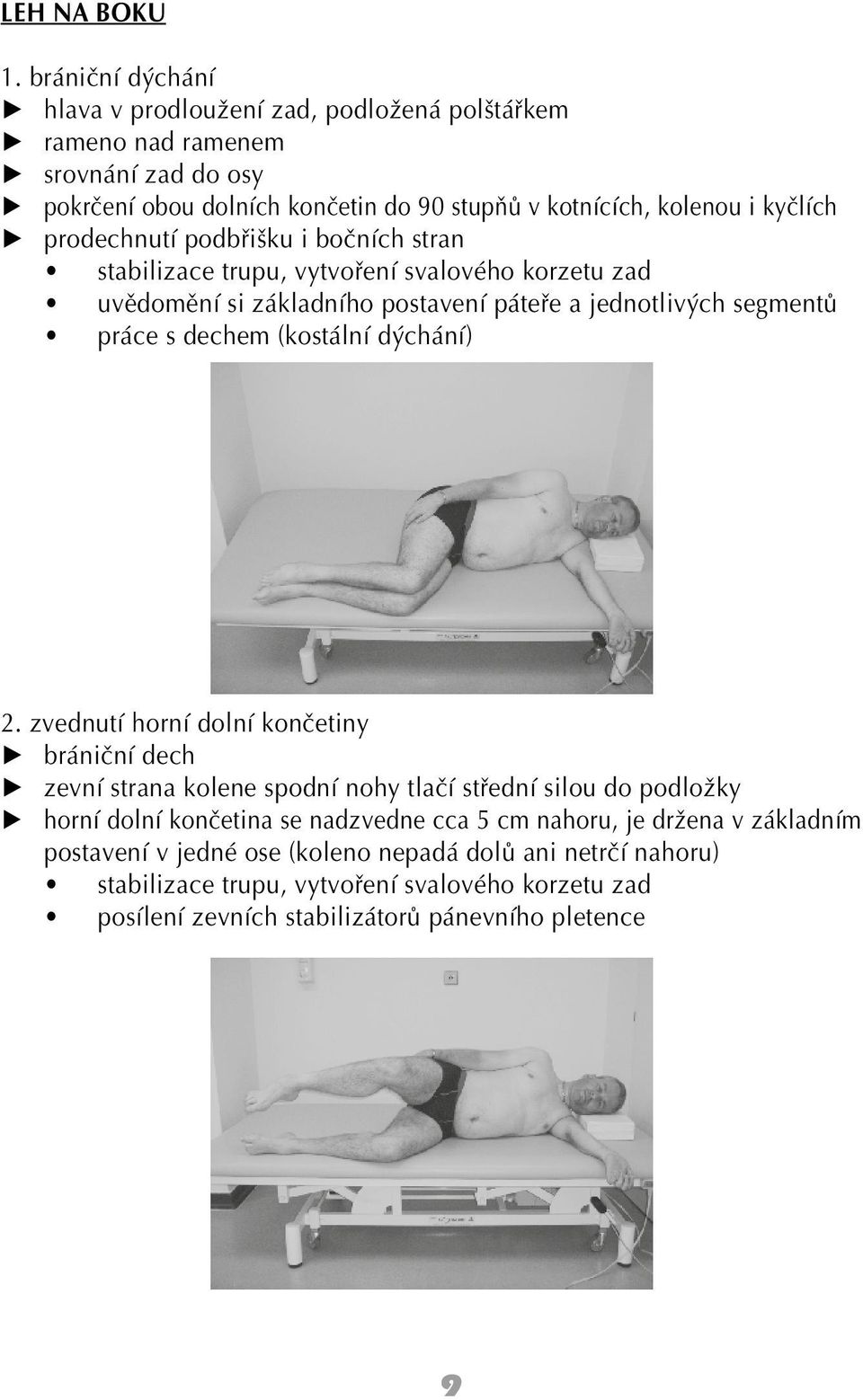prodechnutí podbřišku i bočních stran stabilizace trupu, vytvoření svalového korzetu zad uvědomění si základního postavení páteře a jednotlivých segmentů práce s dechem (kostální
