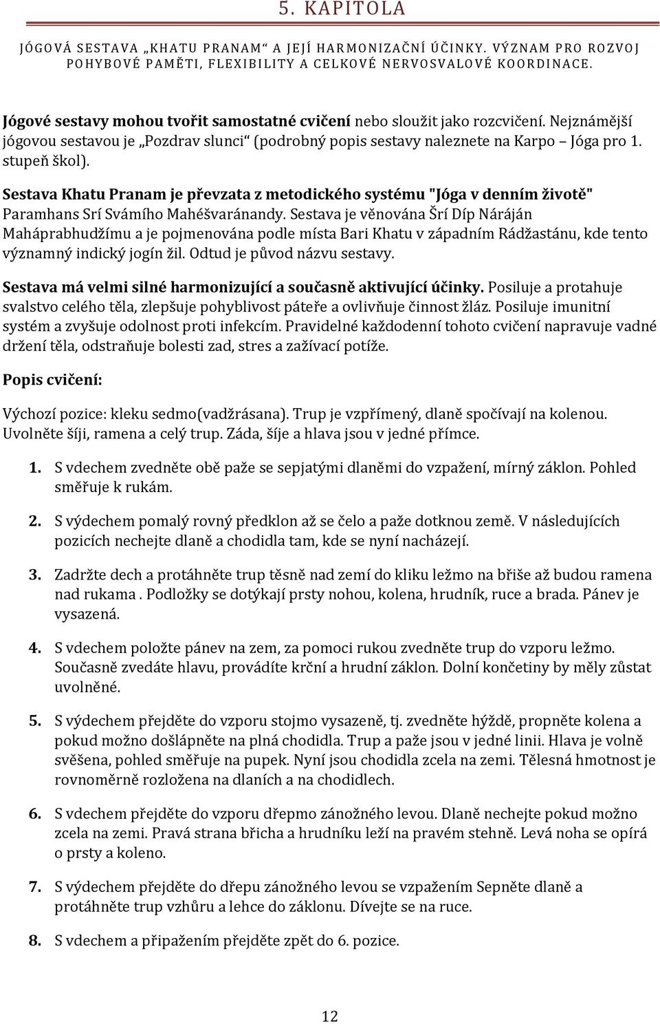 Sestava Khatu Pranam je převzata z metodického systému "Jóga v denním životě" Paramhans Srí Svámího Mahéšvaránandy.