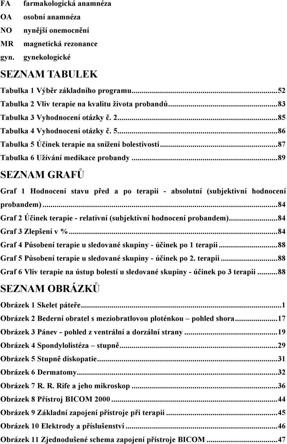 ..87 Tabulka 6 Užívání medikace probandy...89 SEZNAM GRAFŮ Graf 1 Hodnocení stavu před a po terapii - absolutní (subjektivní hodnocení probandem).