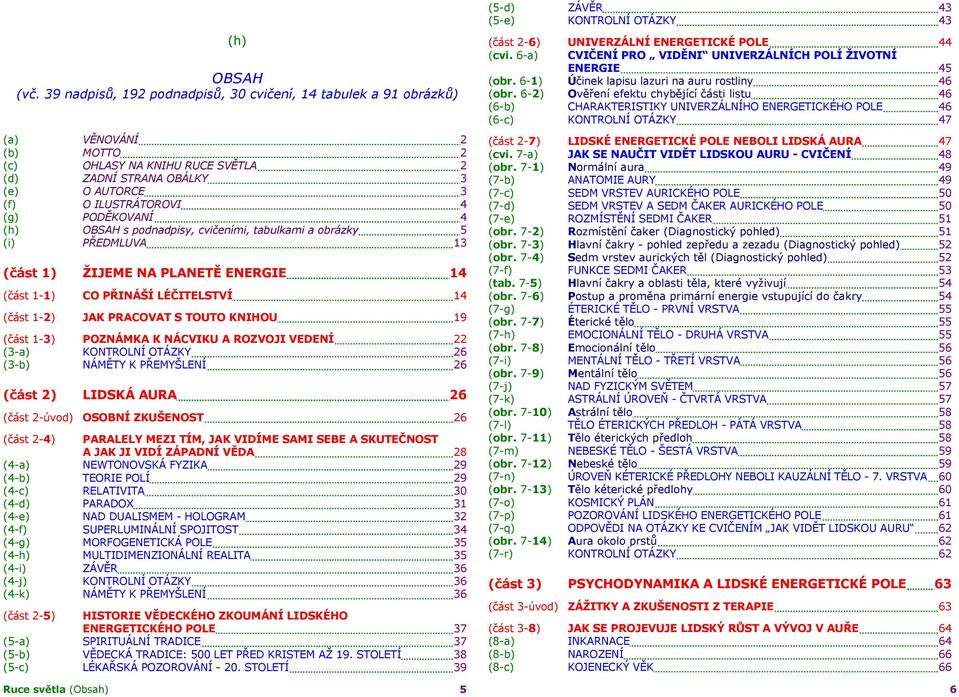 PODĚKOVANÍ 4 (h) OBSAH s podnadpisy, cvičeními, tabulkami a obrázky 5 (i) PŘEDMLUVA 13 (část 1) ŽIJEME NA PLANETĚ ENERGIE 14 (část 1-1) CO PŘINÁŠÍ LÉČITELSTVÍ 14 (část 1-2) JAK PRACOVAT S TOUTO