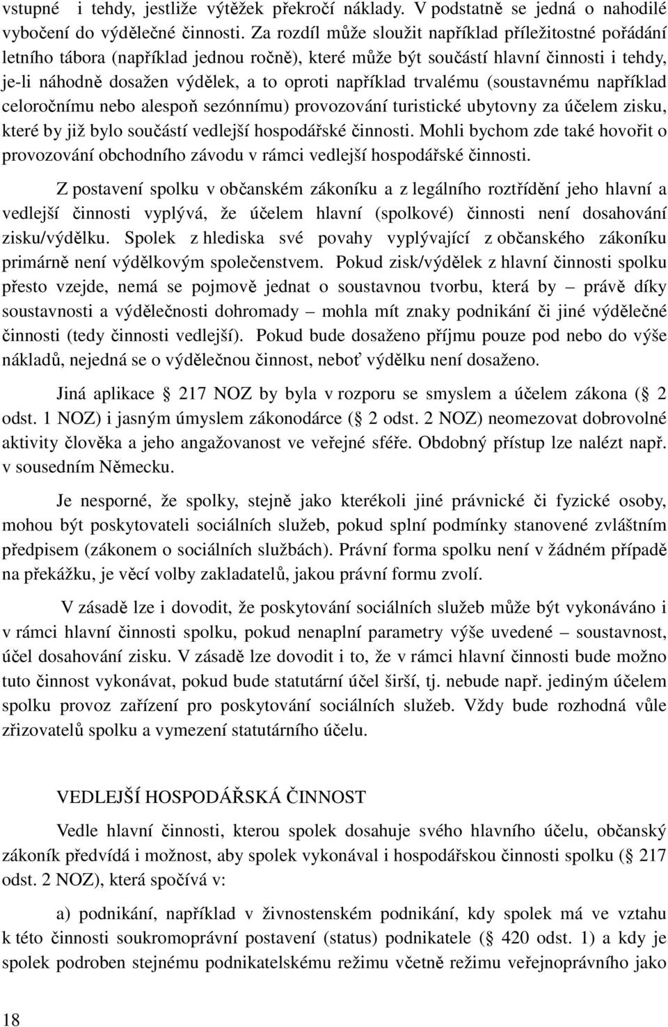 trvalému (soustavnému například celoročnímu nebo alespoň sezónnímu) provozování turistické ubytovny za účelem zisku, které by již bylo součástí vedlejší hospodářské činnosti.