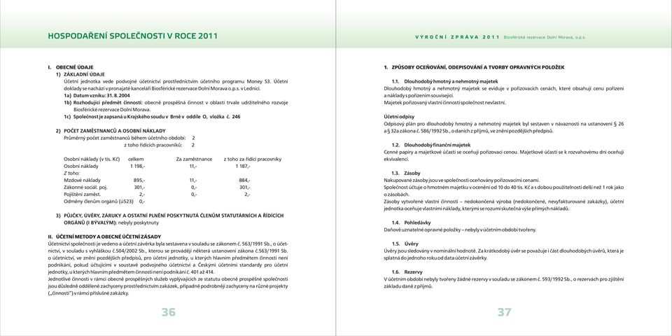 2004 1b) Rozhodující předmět činnosti: obecně prospěšná činnost v oblasti trvale udržitelného rozvoje Biosférické rezervace Dolní Morava.