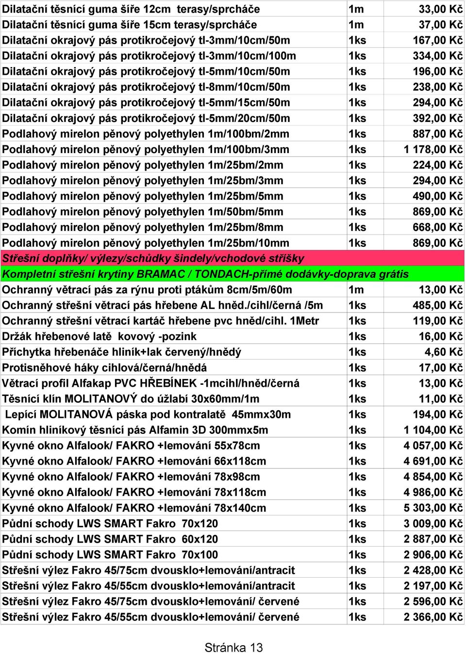 Dilatační okrajový pás protikročejový tl-5mm/15cm/50m 1ks 294,00 Kč Dilatační okrajový pás protikročejový tl-5mm/20cm/50m 1ks 392,00 Kč Podlahový mirelon pěnový polyethylen 1m/100bm/2mm 1ks 887,00 Kč