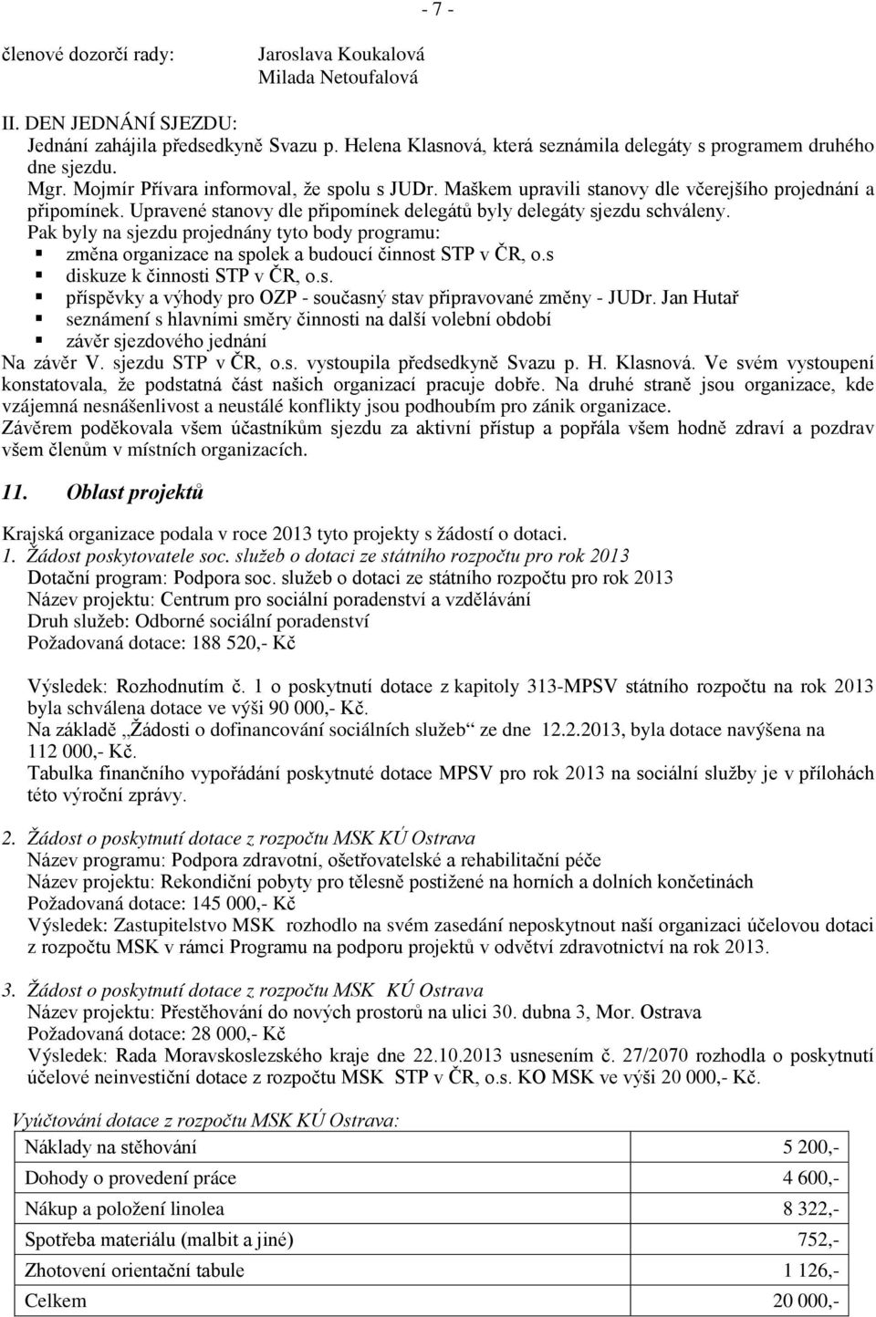 Upravené stanovy dle připomínek delegátů byly delegáty sjezdu schváleny. Pak byly na sjezdu projednány tyto body programu: změna organizace na spolek a budoucí činnost STP v ČR, o.