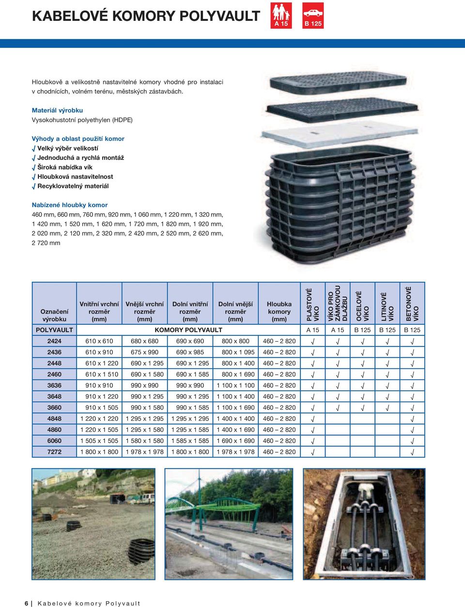 Nabízené hloubky komor 460 mm, 660 mm, 760 mm, 920 mm, 1 060 mm, 1 220 mm, 1 320 mm, 1 420 mm, 1 520 mm, 1 620 mm, 1 720 mm, 1 820 mm, 1 920 mm, 2 020 mm, 2 120 mm, 2 320 mm, 2 420 mm, 2 520 mm, 2