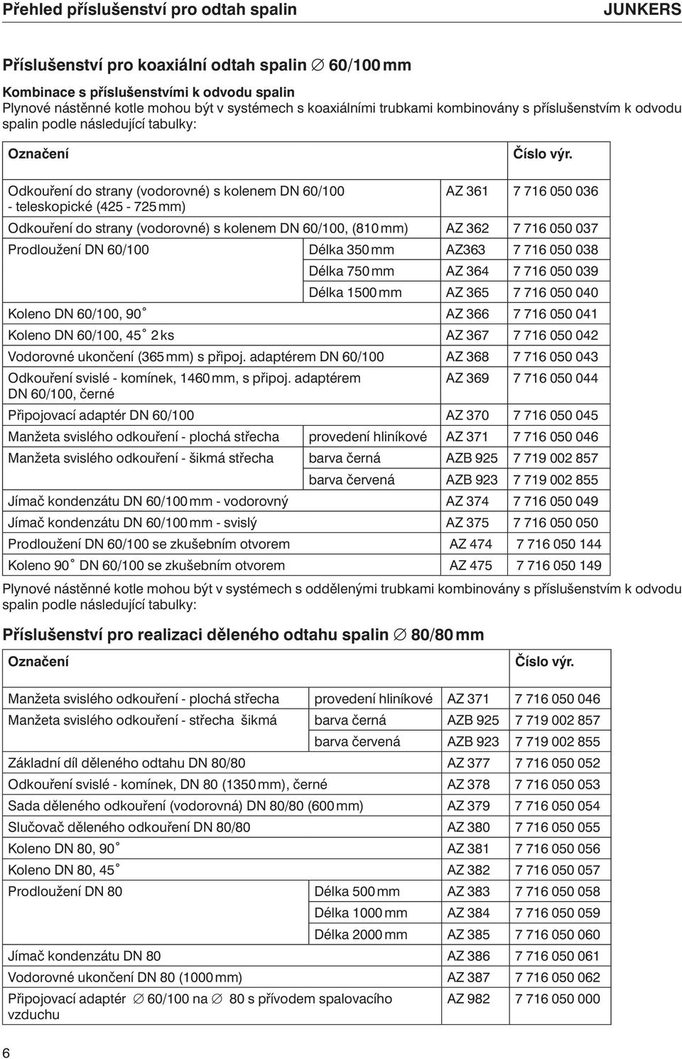 Odkouření do strany (vodorovné) s kolenem DN 60/100 AZ 361 7 716 050 036 - teleskopické (425-725 mm) Odkouření do strany (vodorovné) s kolenem DN 60/100, (810 mm) AZ 362 7 716 050 037 Prodloužení DN