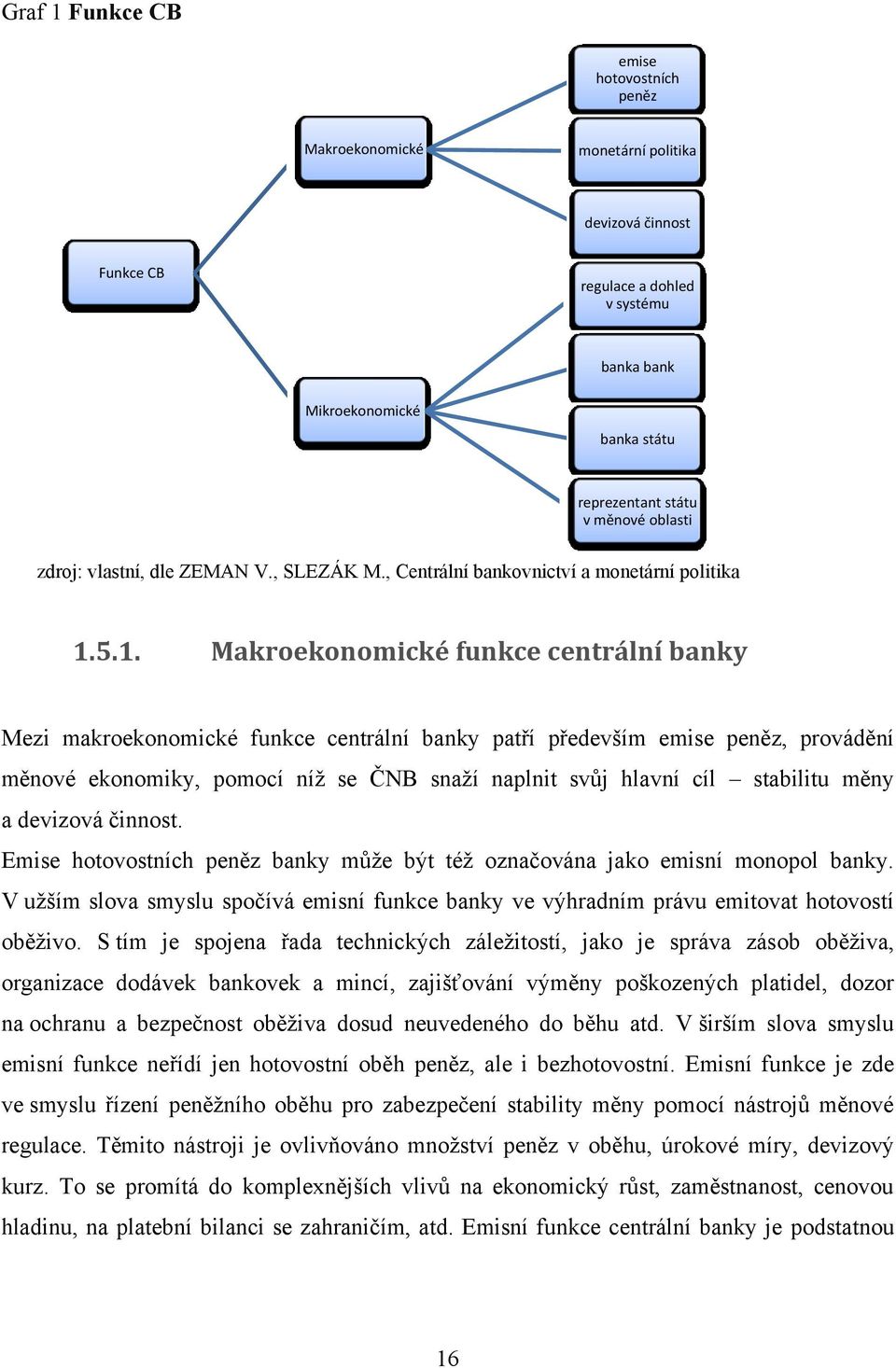 5.1. Makroekonomické funkce centrální banky Mezi makroekonomické funkce centrální banky patří především emise peněz, provádění měnové ekonomiky, pomocí níž se ČNB snaží naplnit svůj hlavní cíl