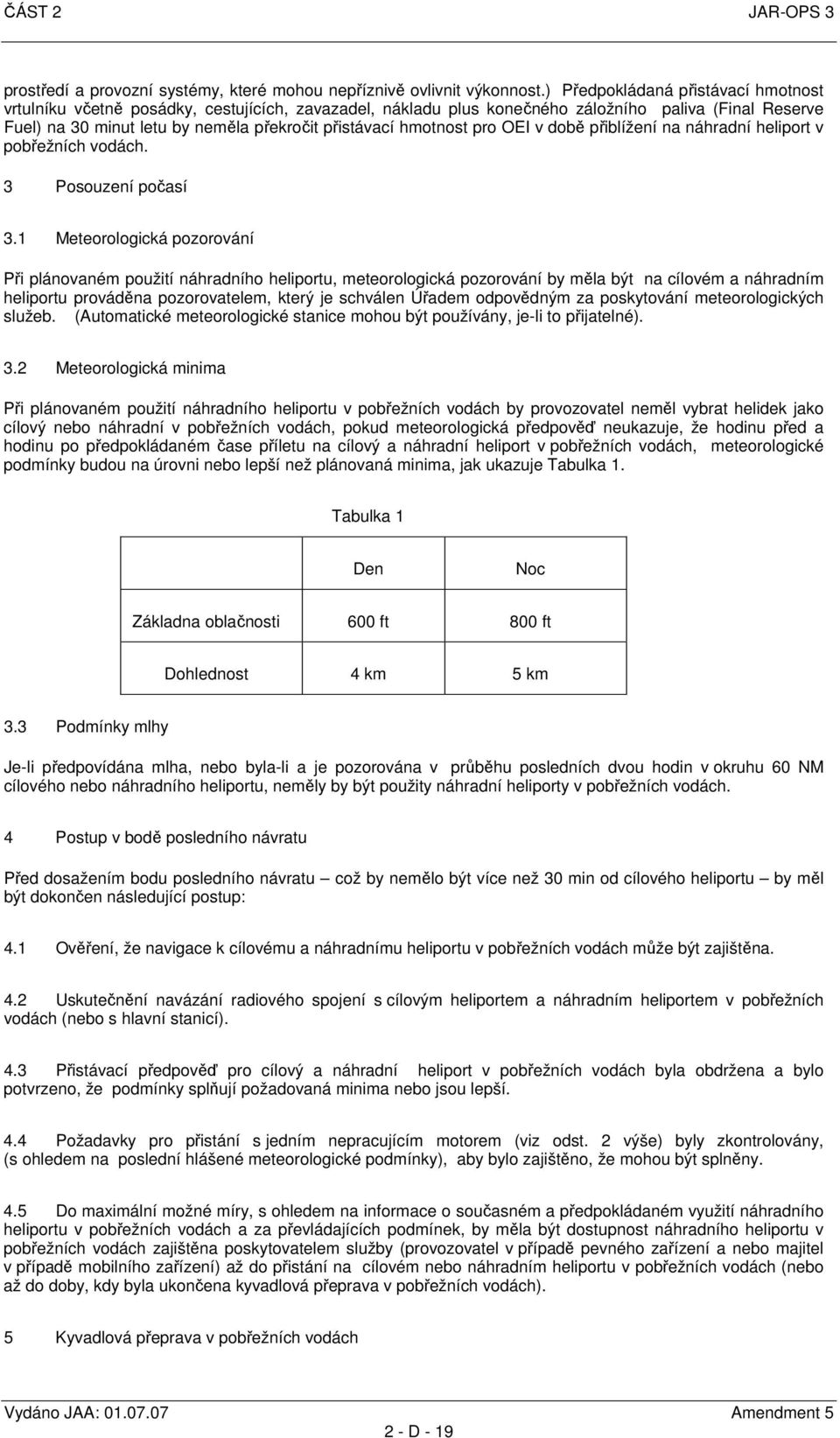 hmotnost pro OEI v době přiblížení na náhradní heliport v pobřežních vodách. 3 Posouzení počasí 3.