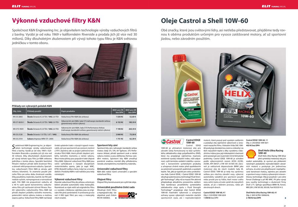 Oleje Castrol a Shell 10W-60 Obě značky, které jsou světovými lídry, asi netřeba představovat, přejděme tedy rovnou k oběma produktům určeným pro vysoce zatěžované motory, ať už sportovní jízdou,