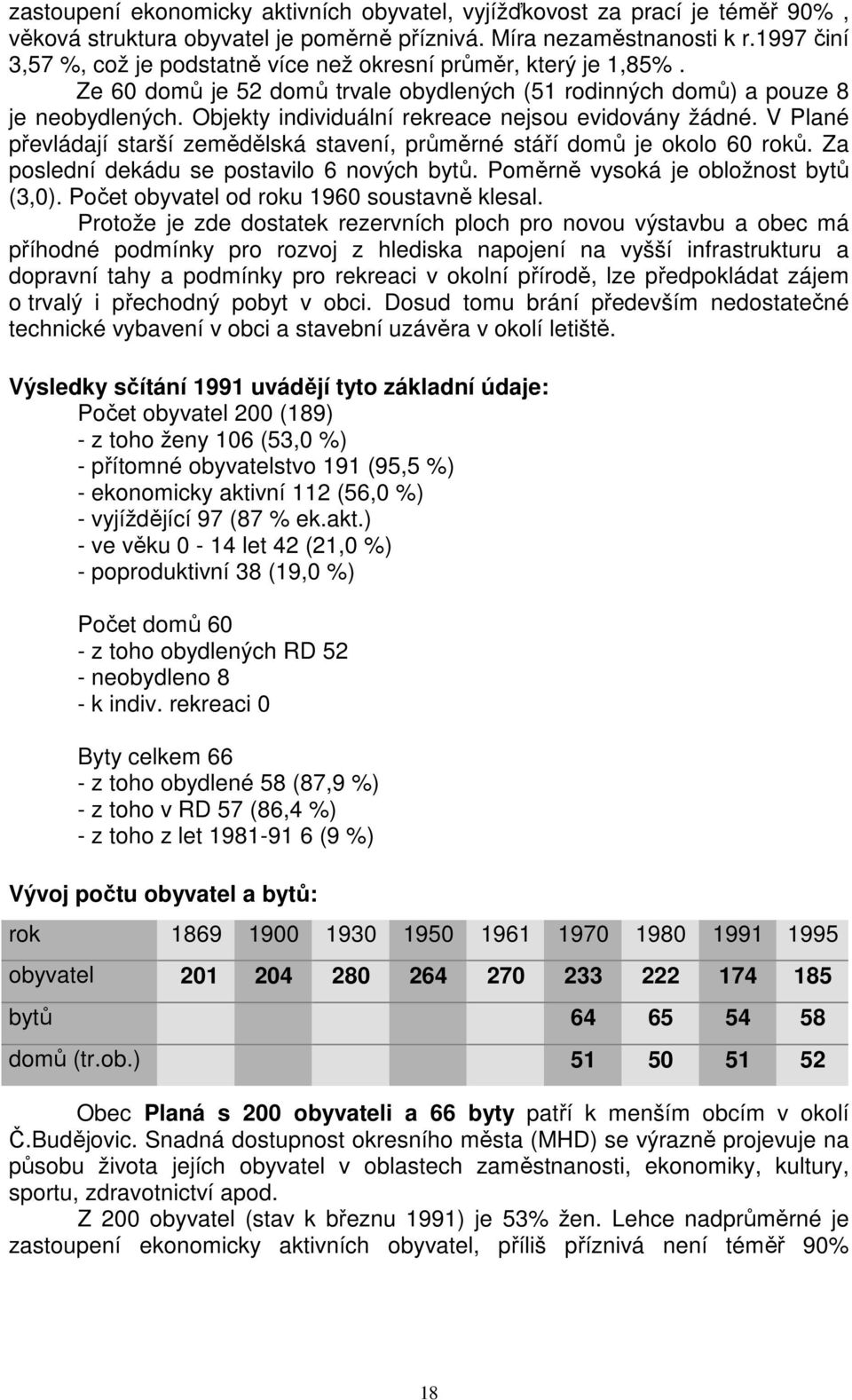 Objekty individuální rekreace nejsou evidovány žádné. V Plané převládají starší zemědělská stavení, průměrné stáří domů je okolo 60 roků. Za poslední dekádu se postavilo 6 nových bytů.