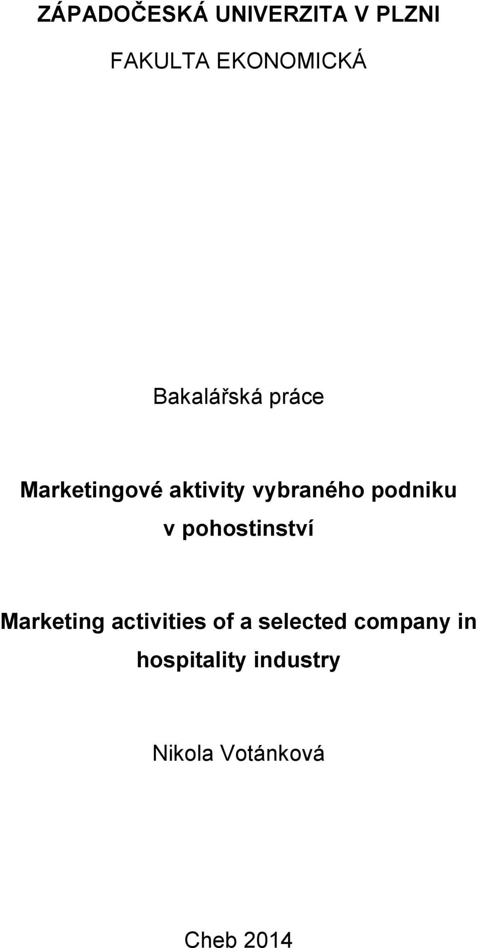 podniku v pohostinství Marketing activities of a