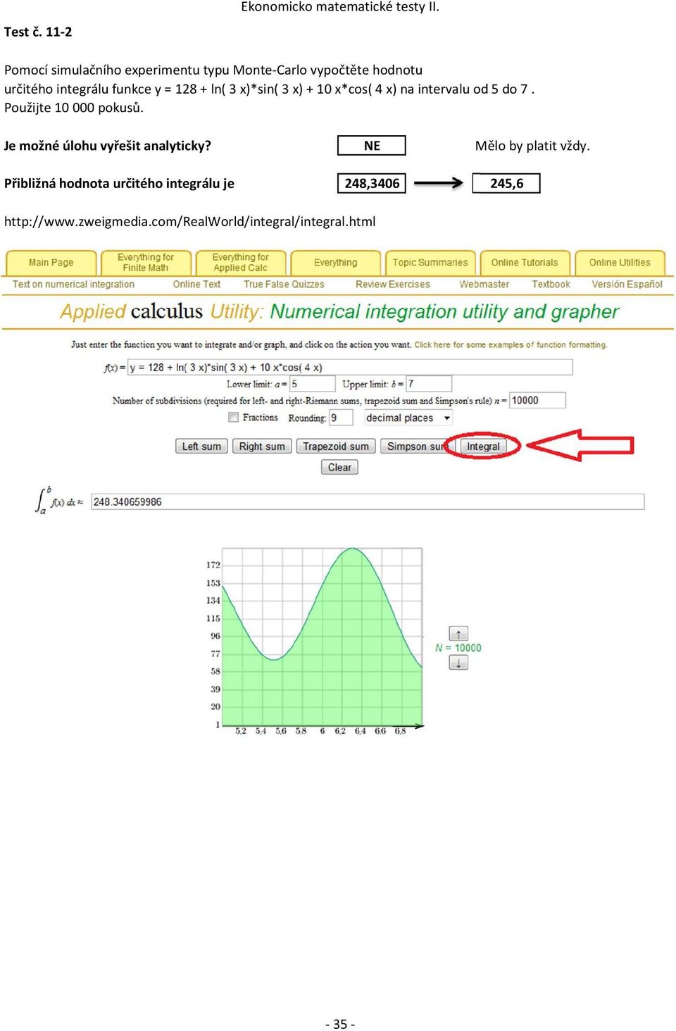 funkce y = 128 + ln( 3 x)*sin( 3 x) + 10 x*cos( 4 x) na intervalu od 5 do 7.