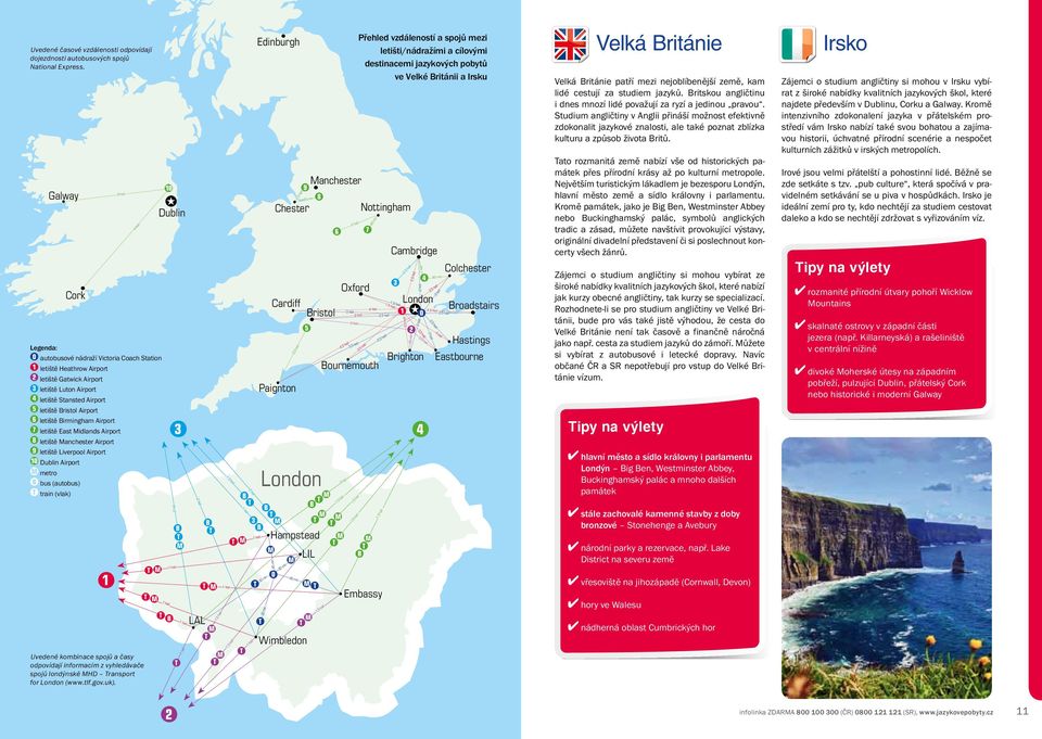 Airport 6 letiště Birmingham Airport 7 letiště East Midlands Airport 8 letiště Manchester Airport 9 letiště Liverpool Airport 10 Dublin Airport M metro B bus (autobus) T train (vlak) 1 Uvedené