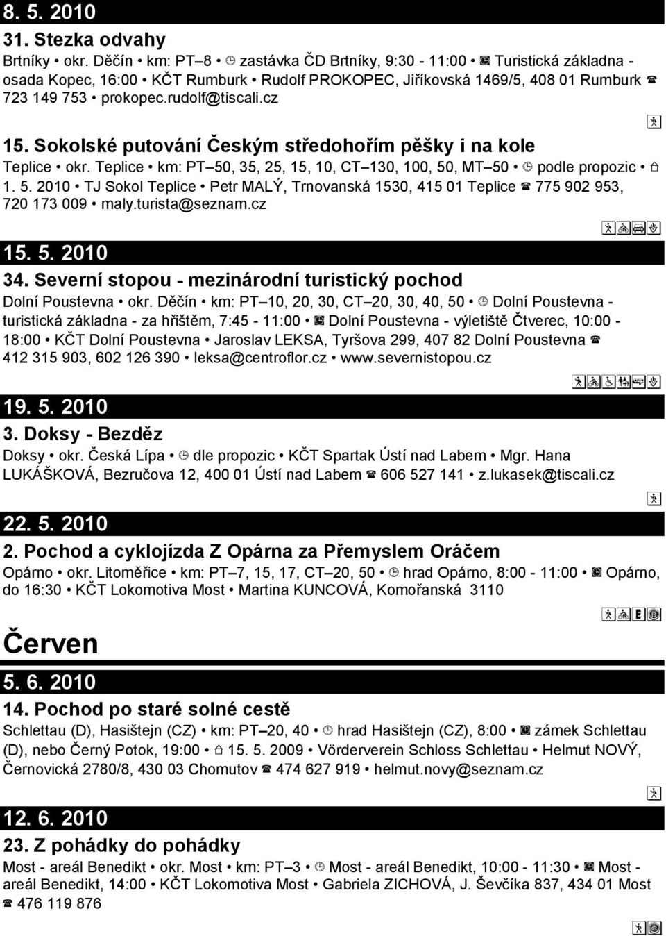 Sokolské putování Českým středohořím pěšky i na kole Teplice okr. Teplice km: PT 50, 35, 25, 15, 10, CT 130, 100, 50, MT 50 podle propozic 1. 5. 2010 TJ Sokol Teplice Petr MALÝ, Trnovanská 1530, 415 01 Teplice 775 902 953, 720 173 009 maly.