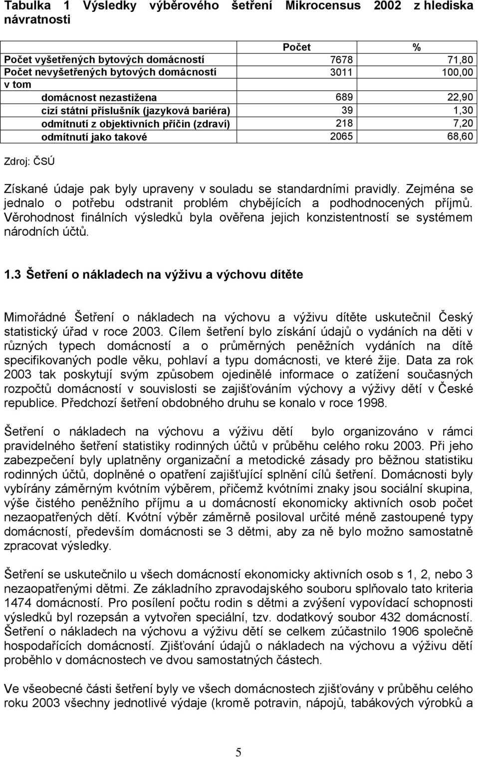 upraveny v souladu se standardními pravidly. Zejména se jednalo o potřebu odstranit problém chybějících a podhodnocených příjmů.