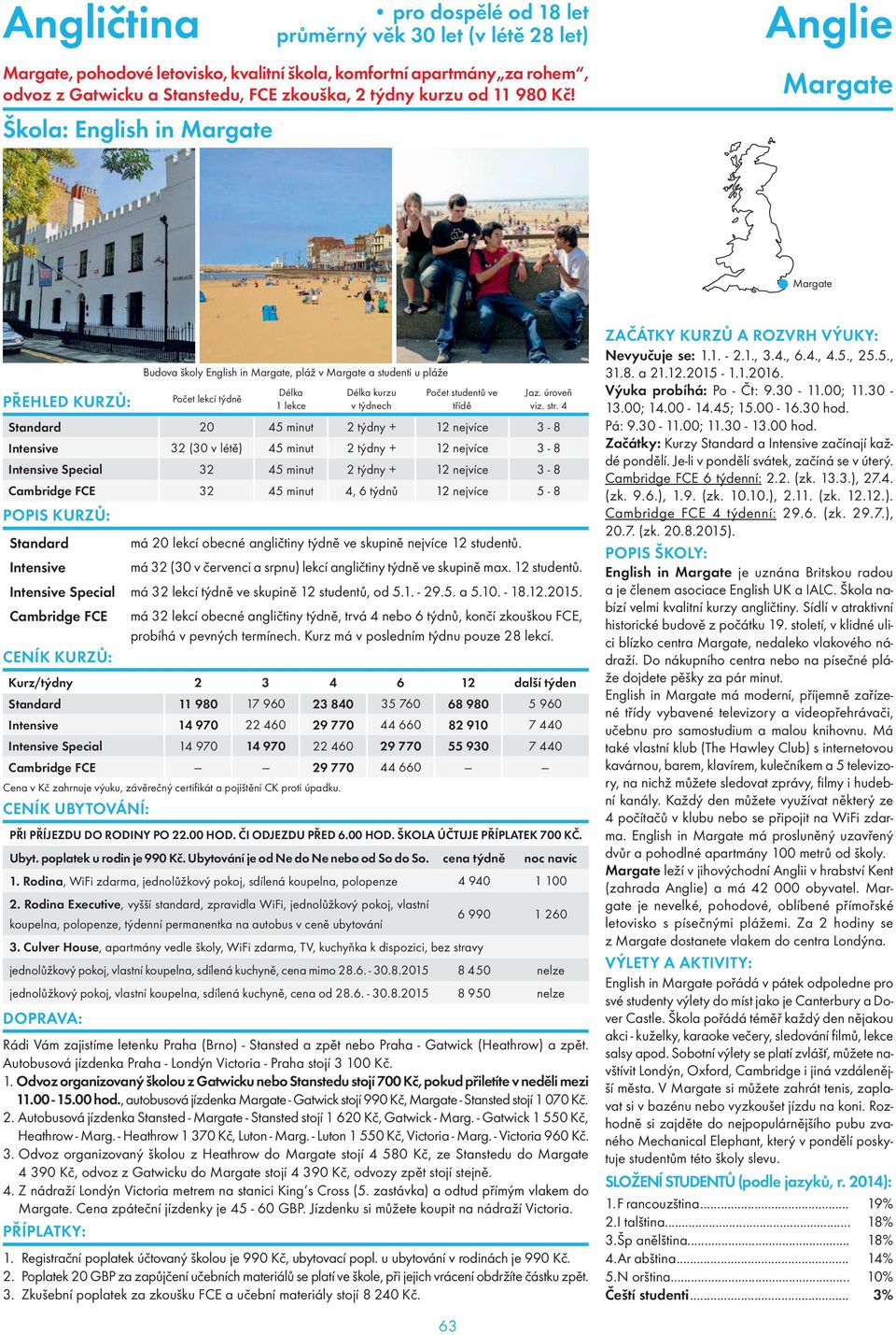 týdny + 12 nejvíce 3-8 Intensive Special 32 45 minut 2 týdny + 12 nejvíce 3-8 Cambridge FCE 32 45 minut 4, 6 týdnů 12 nejvíce 5-8 Standard má 20 lekcí obecné angličtiny ve skupině nejvíce 12 studentů.