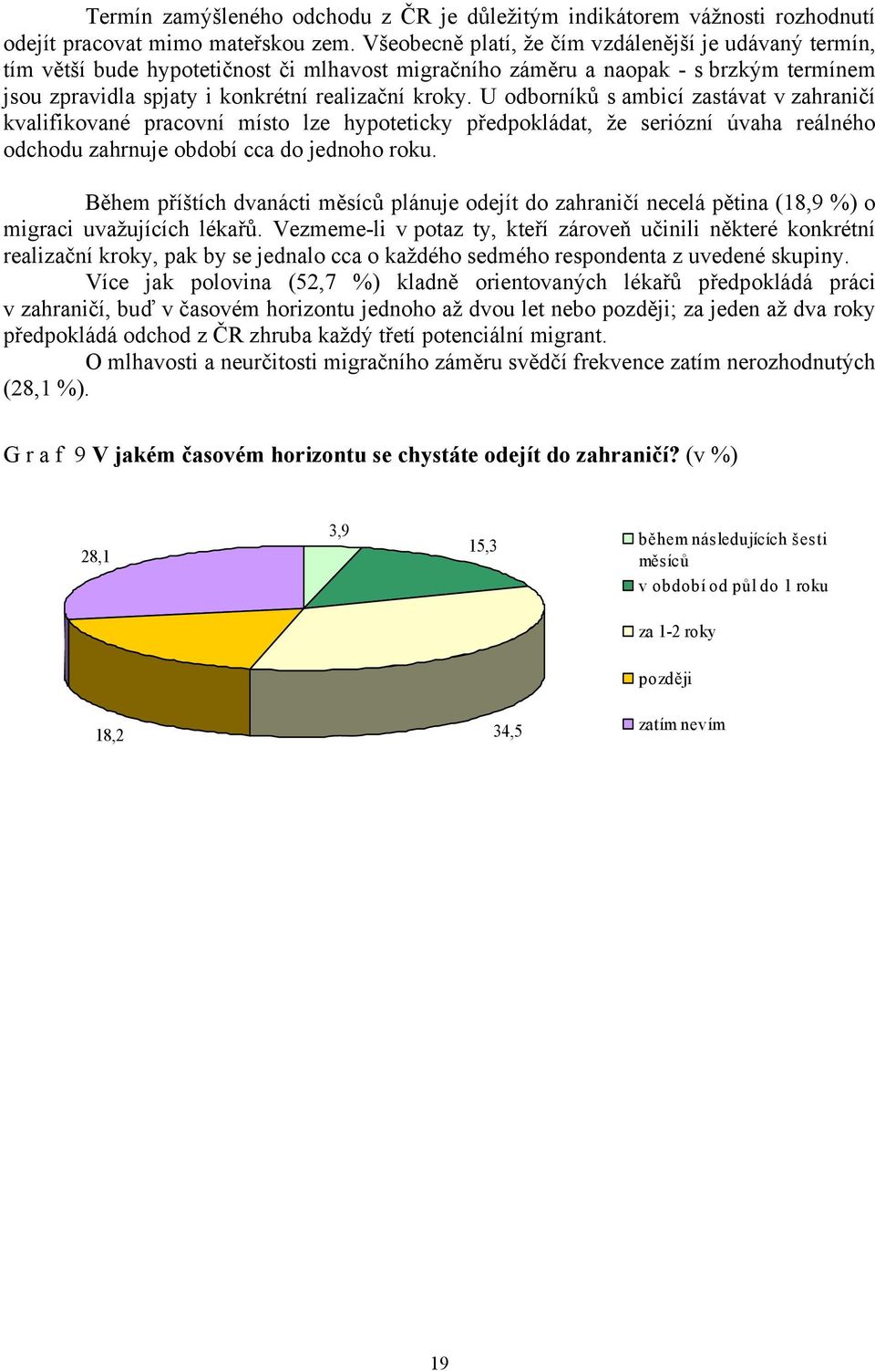 U odborníků s ambicí zastávat v zahraničí kvalifikované pracovní místo lze hypoteticky předpokládat, že seriózní úvaha reálného odchodu zahrnuje období cca do jednoho roku.