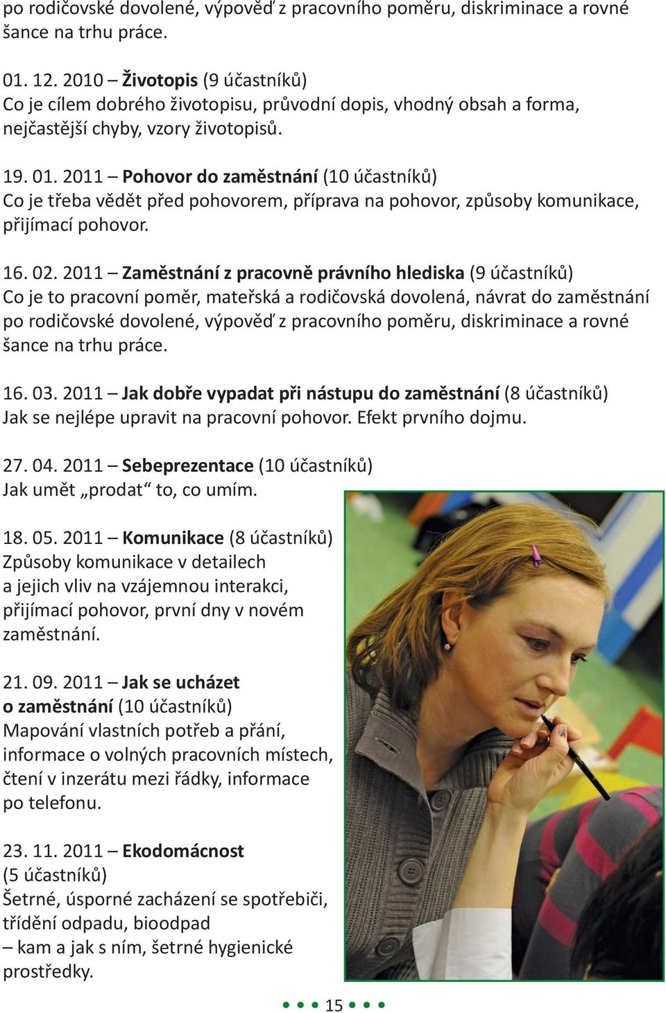 2011 Pohovor do zaměstnání (10 účastníků) Co je třeba vědět před pohovorem, příprava na pohovor, způsoby komunikace, přijímací pohovor. 16. 02.