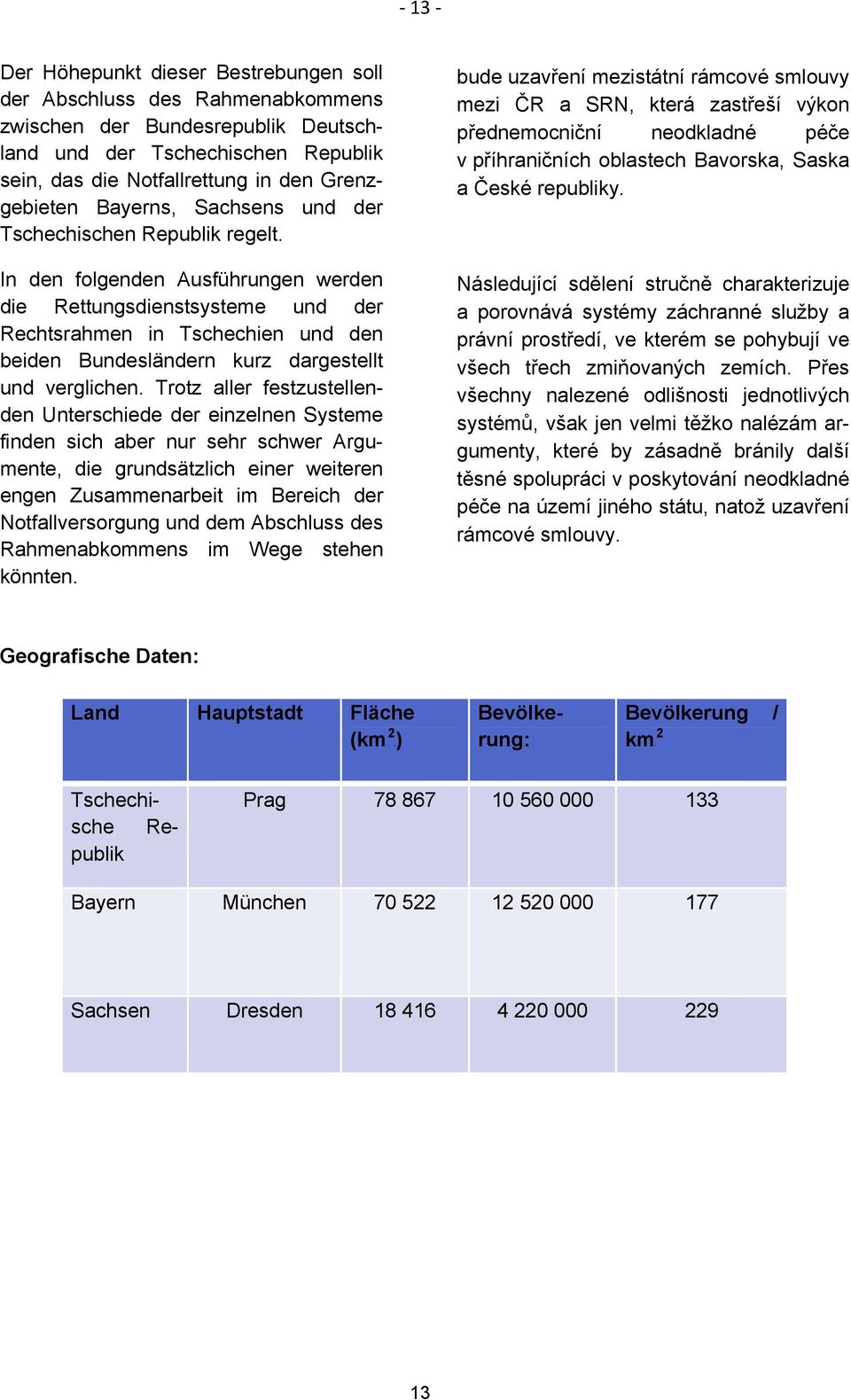 In den folgenden Ausführungen werden die Rettungsdienstsysteme und der Rechtsrahmen in Tschechien und den beiden Bundesländern kurz dargestellt und verglichen.