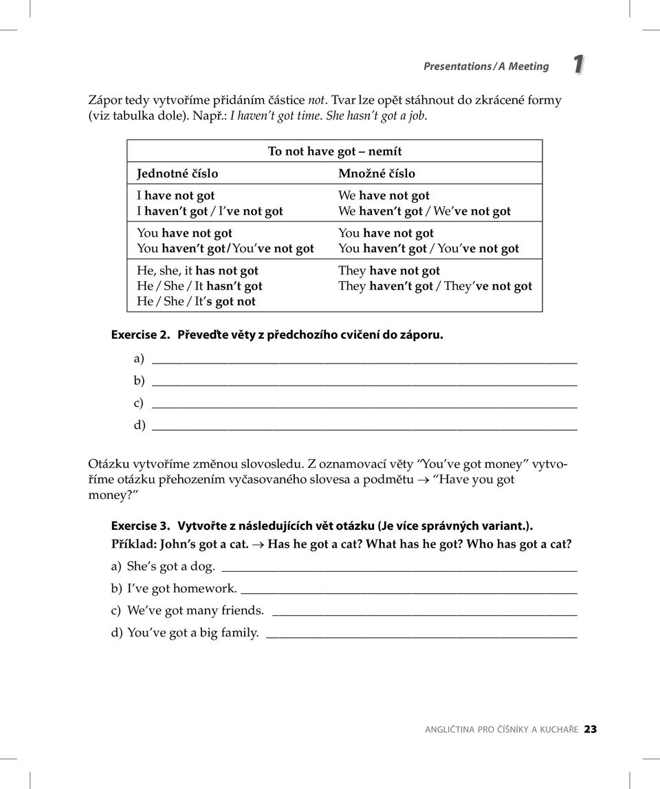 nemít Množné číslo We have not got We haven t got / We ve not got You have not got You haven t got / You ve not got They have not got They haven t got / They ve not got Exercise 2.