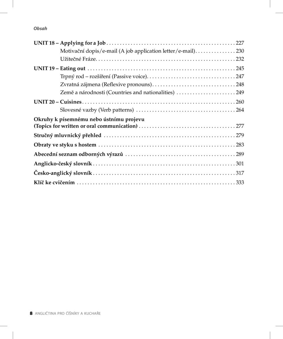 .............................. 248 Země a národnosti (Countries and nationalities)...................... 249 UNIT 20 Cuisines......................................................... 260 Slovesné vazby (Verb patterns).