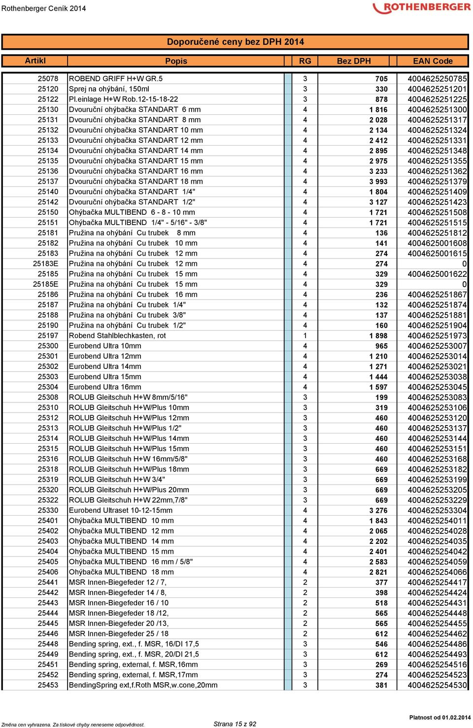 134 4004625251324 25133 Dvouruční ohýbačka STANDART 12 mm 4 2 412 4004625251331 25134 Dvouruční ohýbačka STANDART 14 mm 4 2 895 4004625251348 25135 Dvouruční ohýbačka STANDART 15 mm 4 2 975