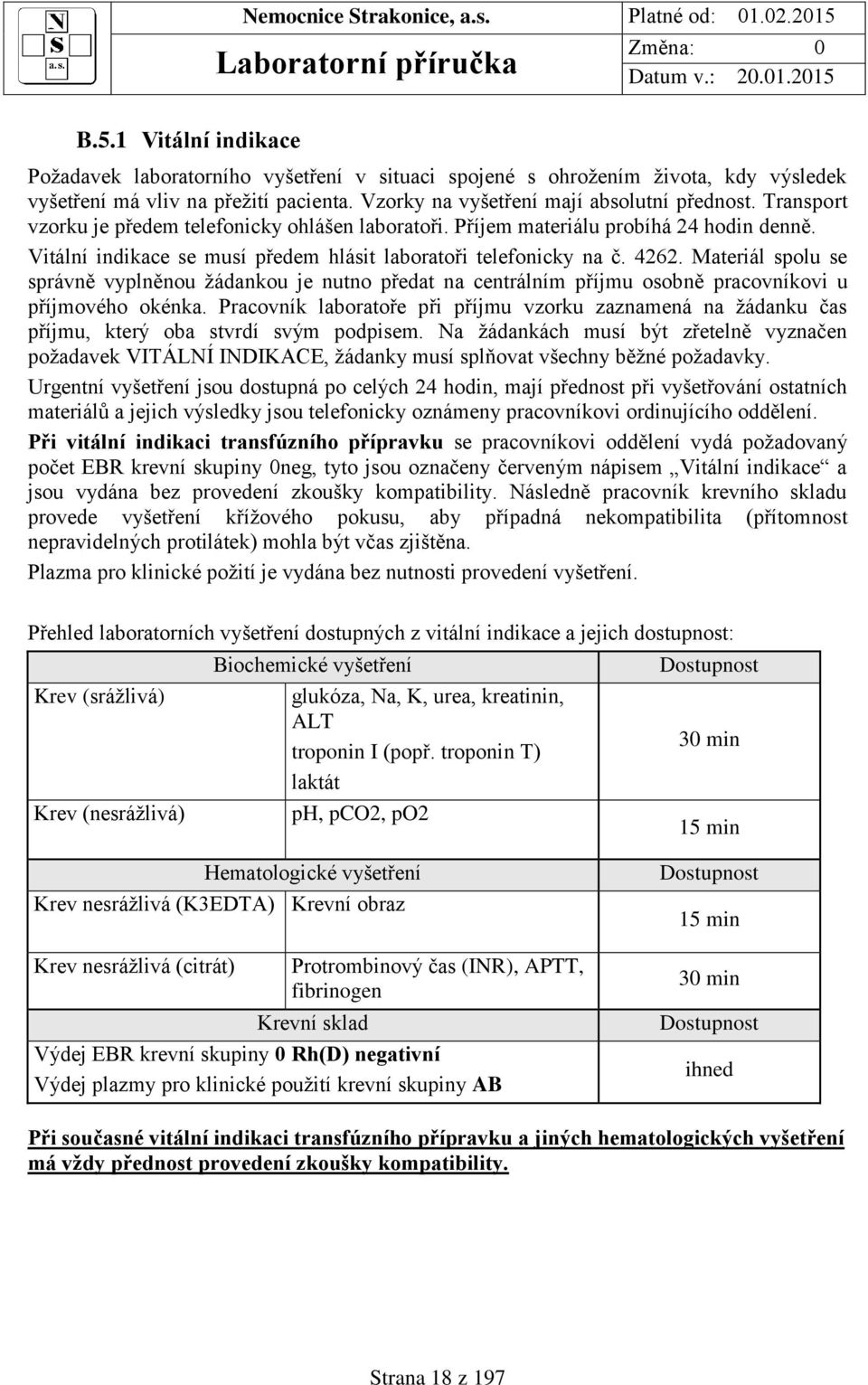 Materiál spolu se správně vyplněnou žádankou je nutno předat na centrálním příjmu osobně pracovníkovi u příjmového okénka.