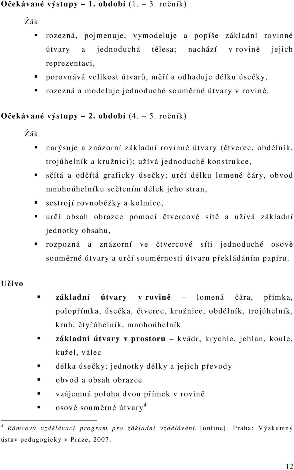 a modeluje jednoduché souměrné útvary v rovině. Očekávané výstupy 2. období (4. 5.