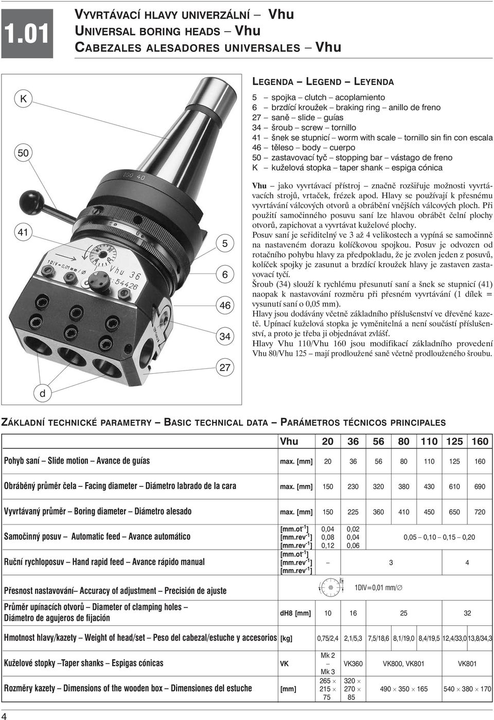 stopka taper shank espiga cónica 41 5 6 46 34 27 Vhu jako vyvrtávací přístroj značně rozšiřuje možnosti vyvrtávacích strojů, vrtaček, frézek apod.
