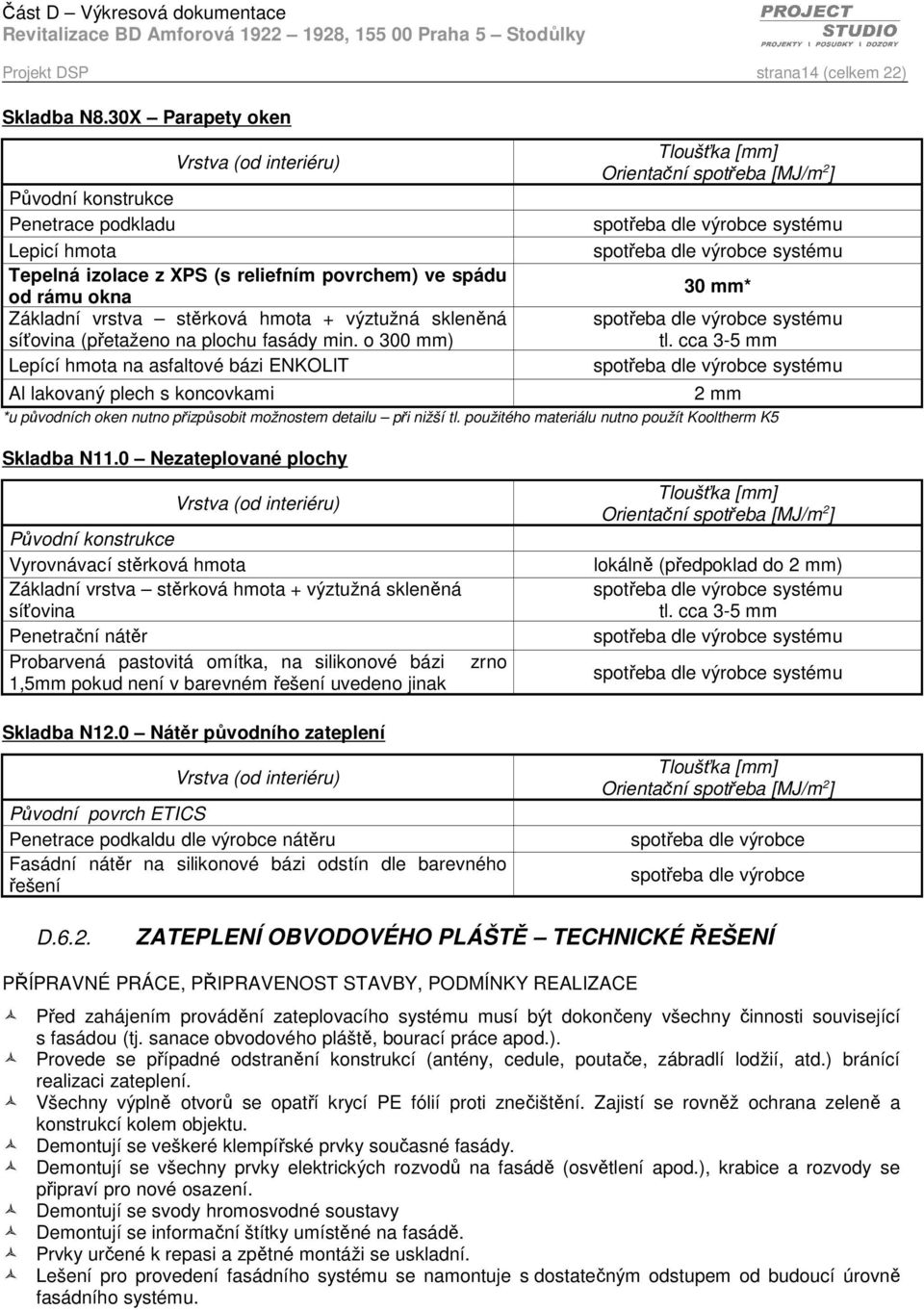 použitého materiálu nutno použít Kooltherm K5 Skladba N11.