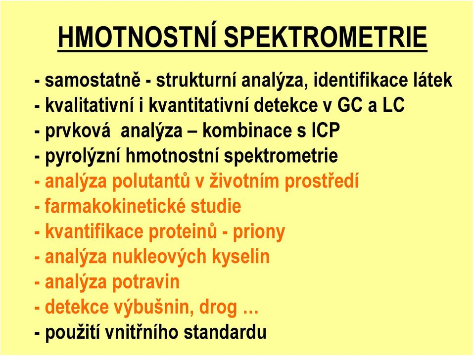 spektrometrie - analýza polutantů v životním prostředí - farmakokinetické studie - kvantifikace