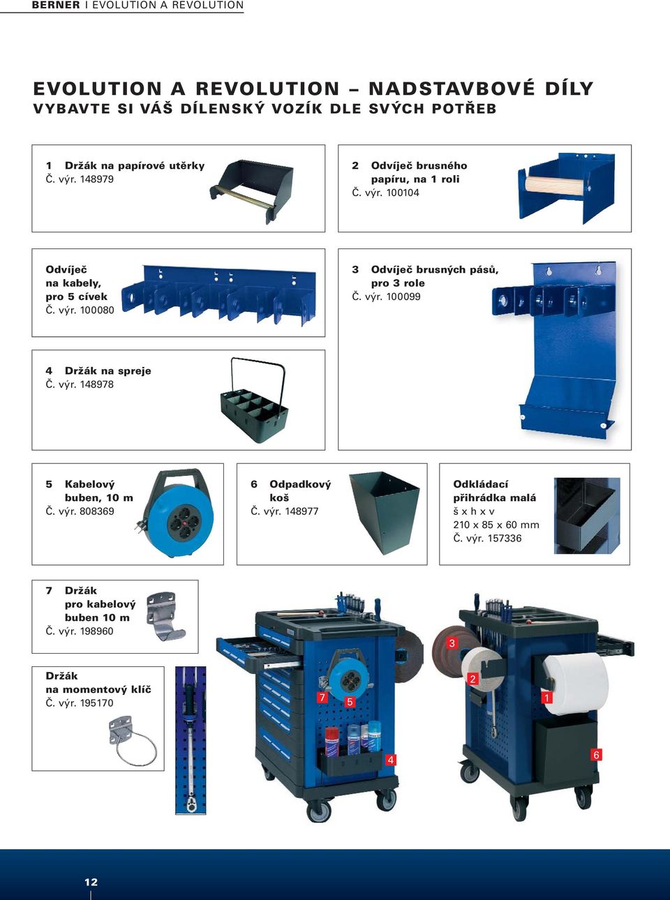 výr. 100099 4 Držák na spreje Č. výr. 148978 5 Kabelový buben, 10 m Č. výr. 808369 6 Odpadkový koš Č. výr. 148977 Odkládací přihrádka malá š x h x v 210 x 85 x 60 mm Č.