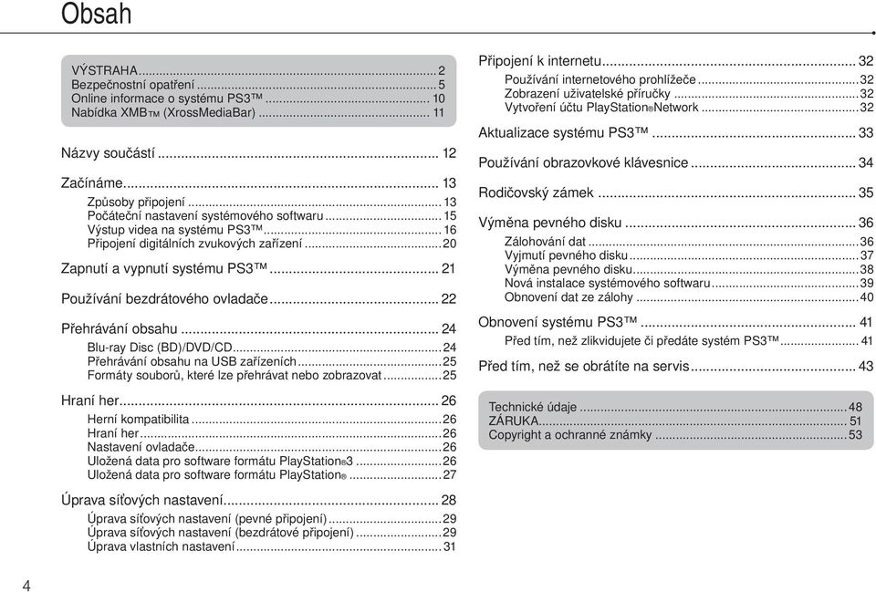 .. 22 Přehrávání obsahu... 24 Blu-ray Disc (BD)/DVD/CD... 24 Přehrávání obsahu na USB zařízeních...25 Formáty souborů, které lze přehrávat nebo zobrazovat...25 Hraní her... 26 Herní kompatibilita.