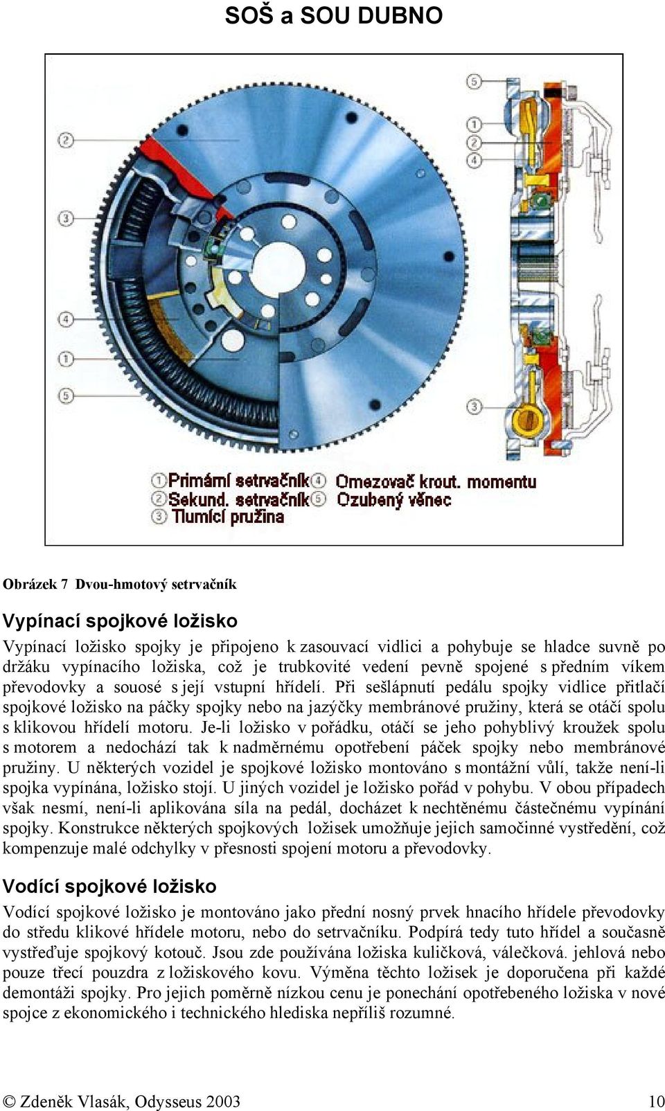 Při sešlápnutí pedálu spojky vidlice přitlačí spojkové ložisko na páčky spojky nebo na jazýčky membránové pružiny, která se otáčí spolu s klikovou hřídelí motoru.