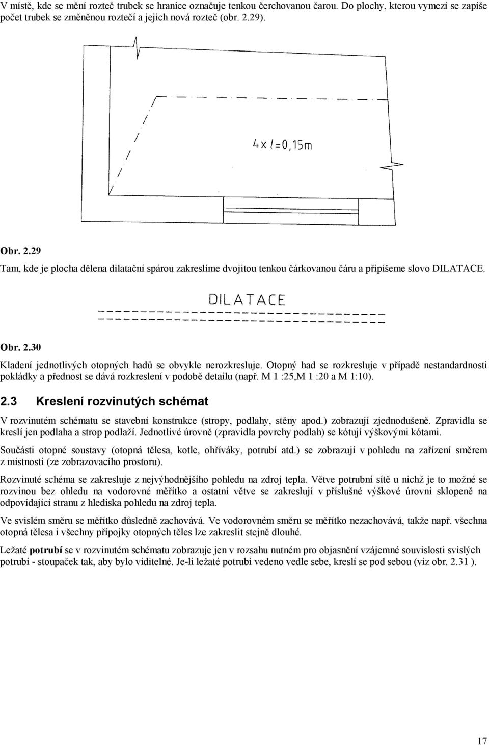 Otopný had se rozkresluje v případě nestandardnosti pokládky a přednost se dává rozkreslení v podobě detailu (např. M 1 :25,M 1 :20 a M 1:10). 2.