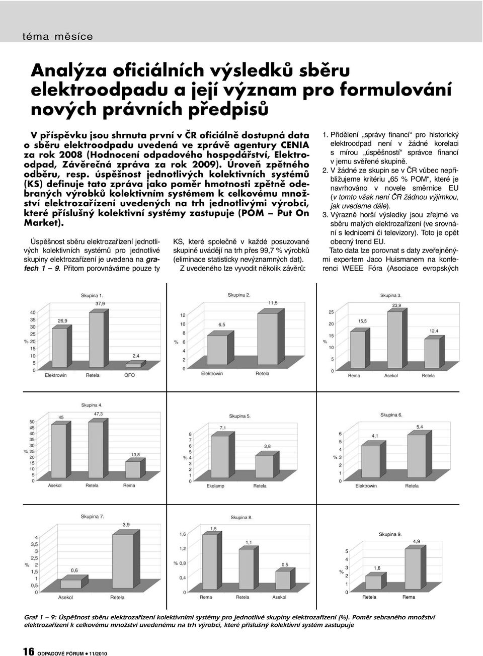 úspěšnost jednotlivých kolektivních systémů (KS) definuje tato zpráva jako poměr hmotnosti zpětně odebraných výrobků kolektivním systémem k celkovému množství elektrozařízení uvedených na trh