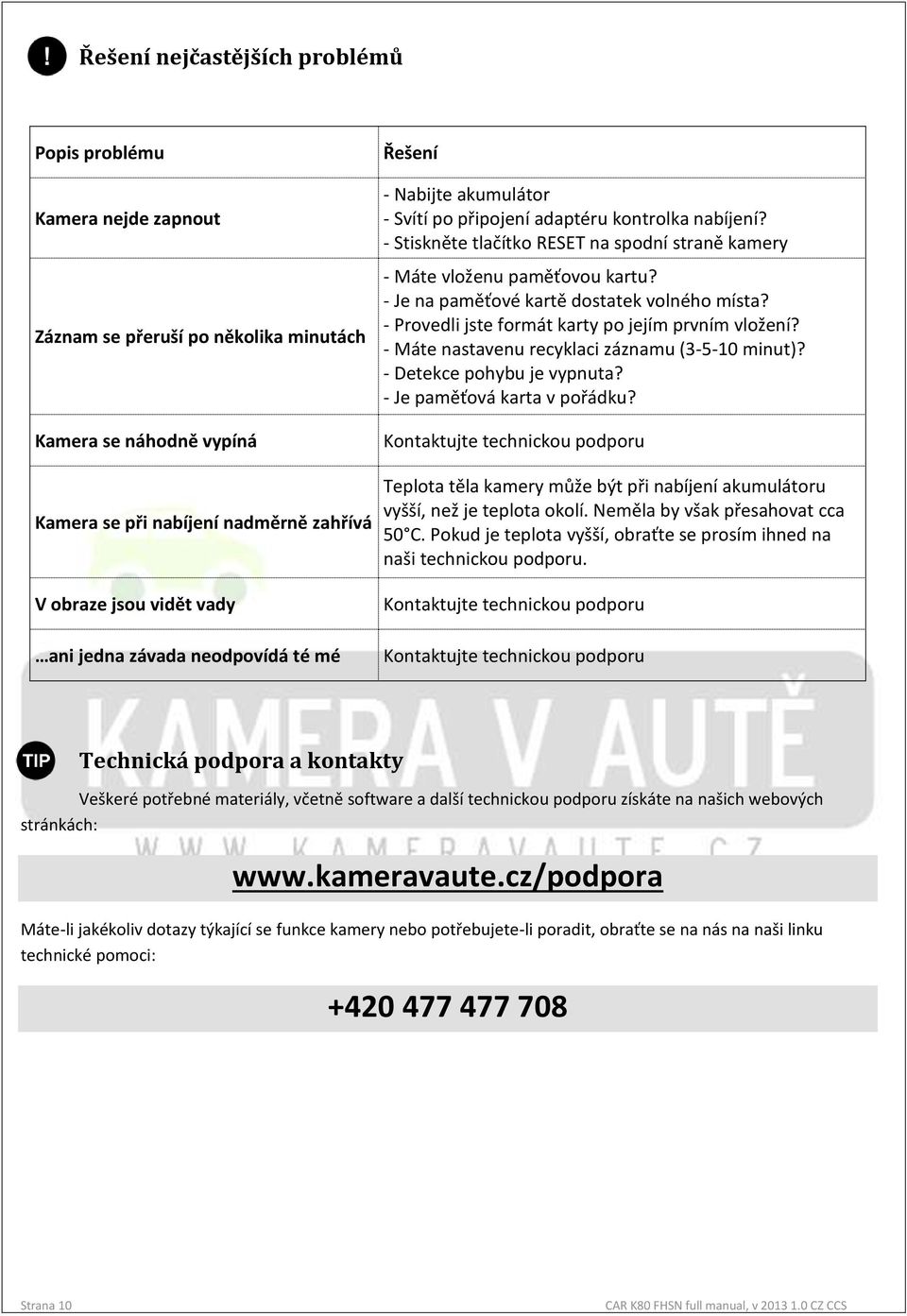 - Je na paměťové kartě dostatek volného místa? - Provedli jste formát karty po jejím prvním vložení? - Máte nastavenu recyklaci záznamu (3-5-10 minut)? - Detekce pohybu je vypnuta?