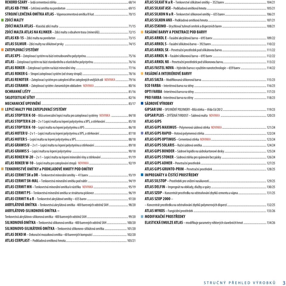 .. 73/15 ATLAS SILMUR Zdící malty na silikátové prvky... 74/15 ZATEPLOVACÍ SYSTÉMY ATLAS XPS Zateplovací systém na bázi extrudovaného polystyrénu.