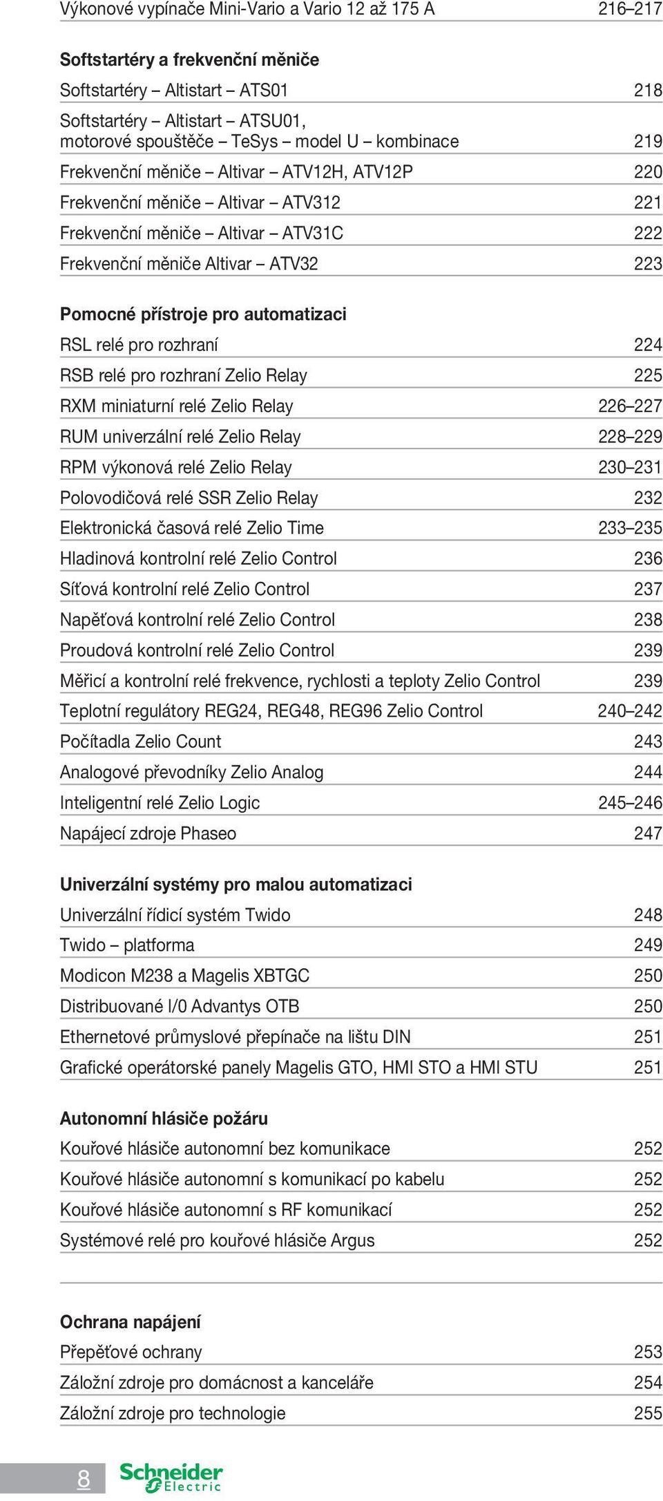 RSB relé pro rozhraní Zelio Relay 5 RXM miniaturní relé Zelio Relay 6 7 RUM univerzální relé Zelio Relay 8 9 RPM výkonová relé Zelio Relay 30 31 Polovodičová relé SSR Zelio Relay 3 Elektronická